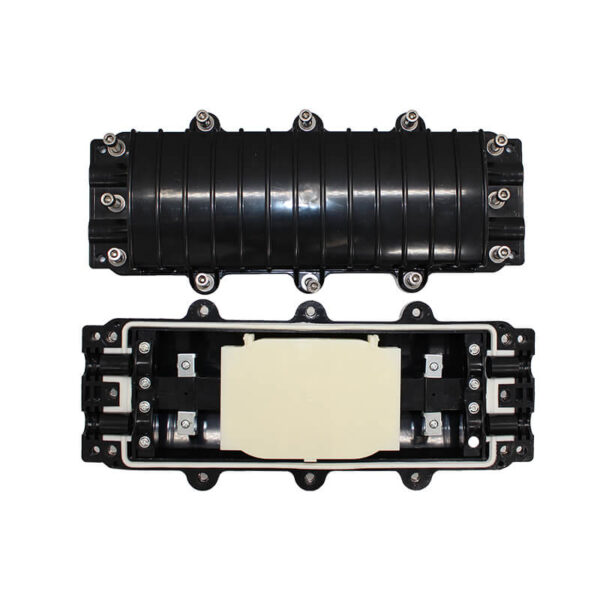 Open view of the fiber splice closure showing splice trays-2