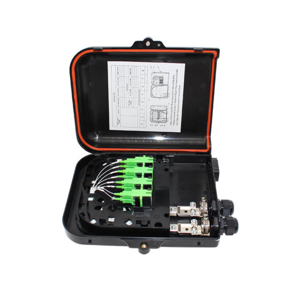 Fiber termination box with splice tray installed