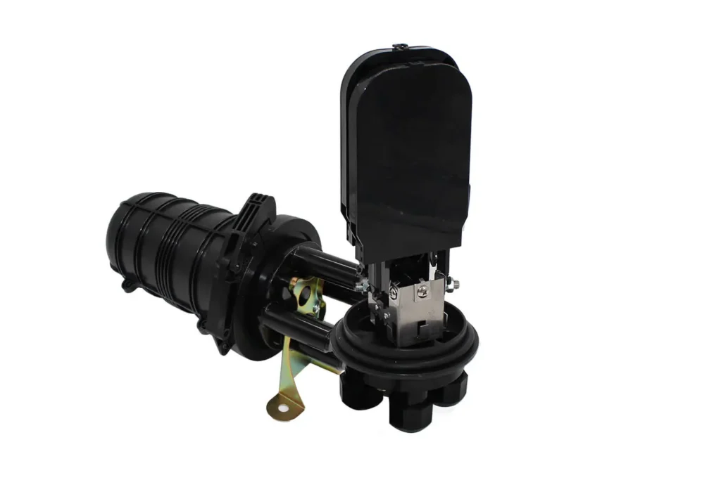 Two fiber optic splice closures displayed for FTTX cable splicing