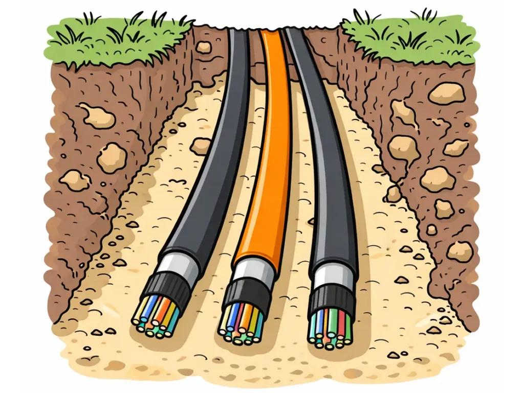 Fiber cable is buried underground.