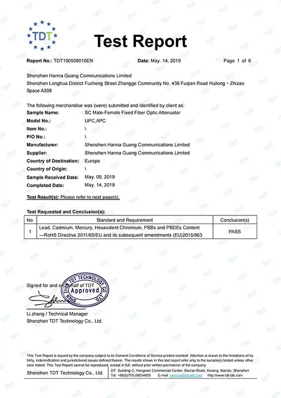 Certificado yingfeng para TDT 1