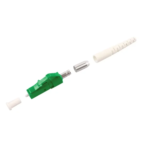 Connecteur à fibre optique vert LC APC de 2,0 mm à sertir, avec bague de sertissage et capuchon de protection