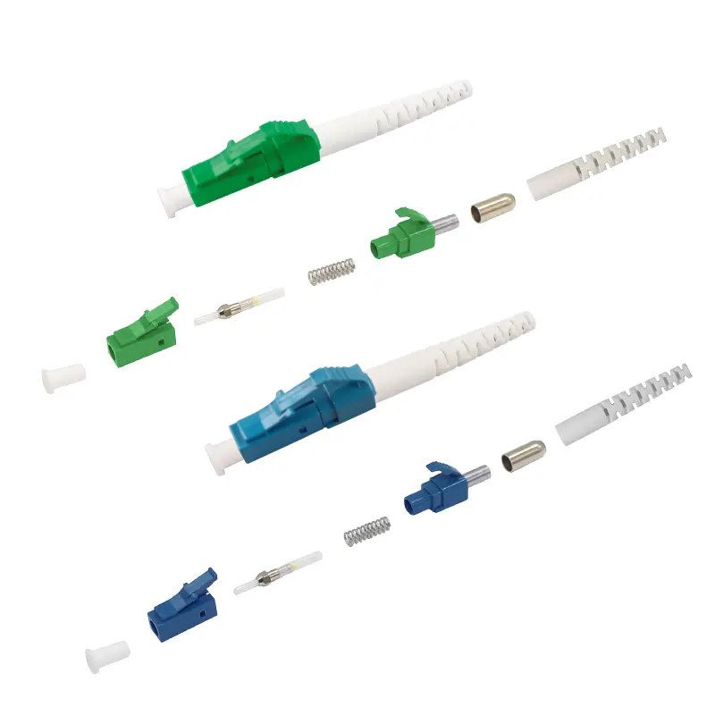 Vue éclatée des composants d'un connecteur à fibre optique de type à sertissage LC APC et UPC de 2,0 mm