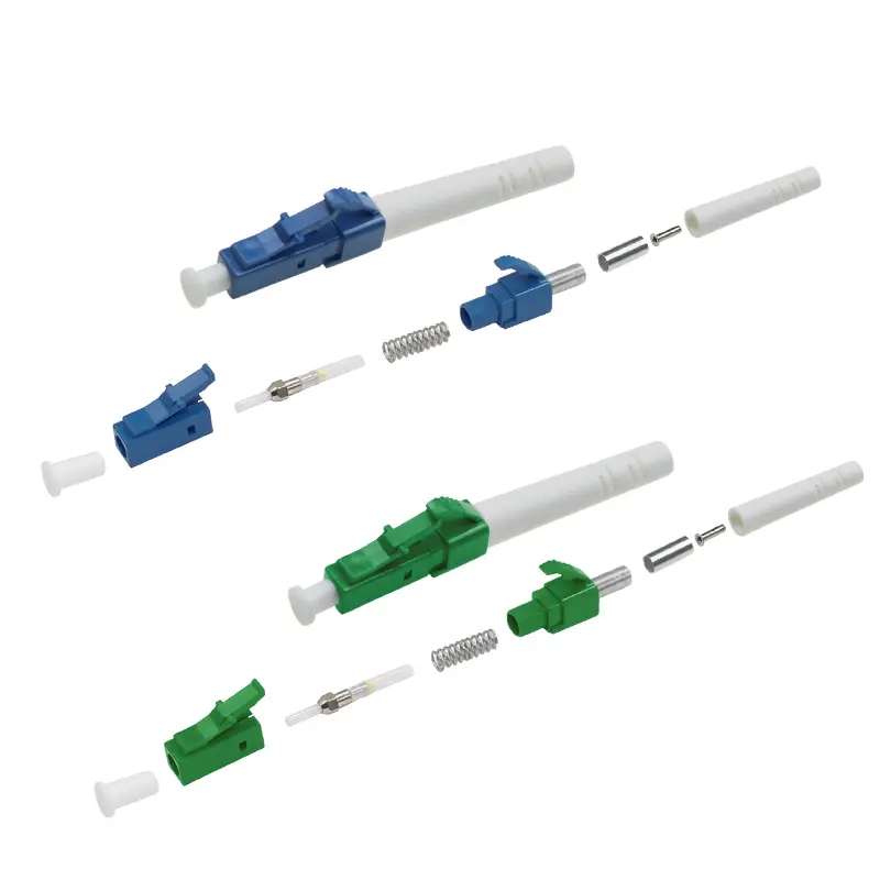 Vue éclatée des composants d'un connecteur à fibre optique de type sertissage LC APC et UPC de 3,0 mm