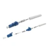 Vue éclatée des composants d'un connecteur à sertir pour fibre optique LC UPC bleu de 3,0 mm