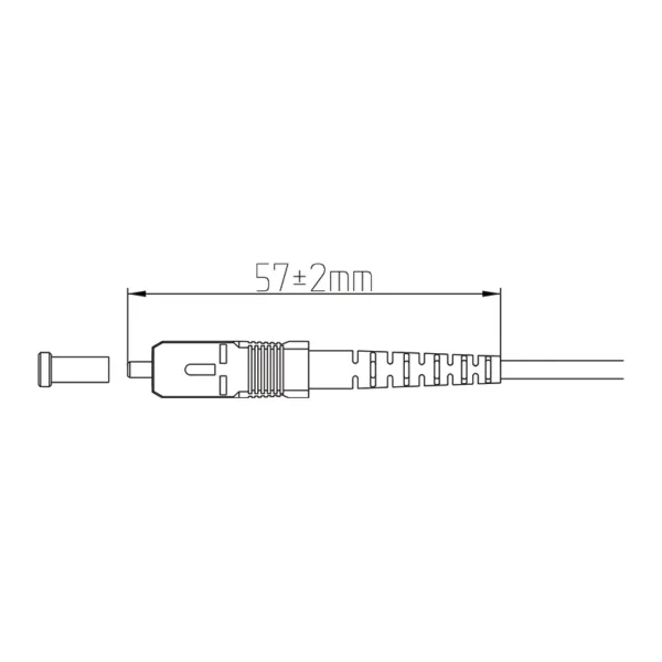 Disegno quotato di un connettore per fibra ottica SC da 3,0 mm con lunghezza di 57 mm