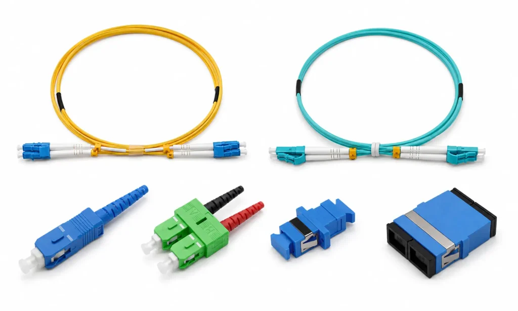 Cavi di collegamento in fibra ottica, connettori e adattatori per la connettività in fibra ottica