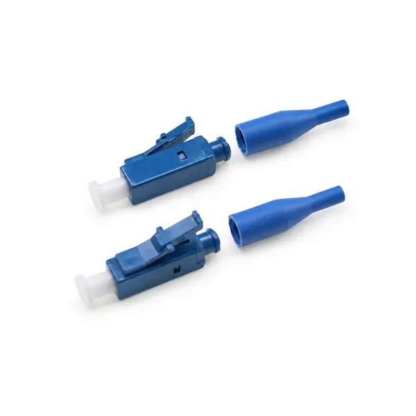 Conector de fibra óptica simplex Blue LC UPC de 0,9 mm com capa protetora