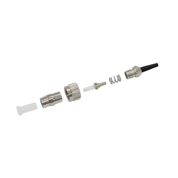 Exploded view of 0.9mm FC UPC fiber optic connector components