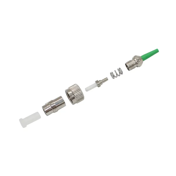 Exploded view of 0.9mm FC APC fiber optic connector components