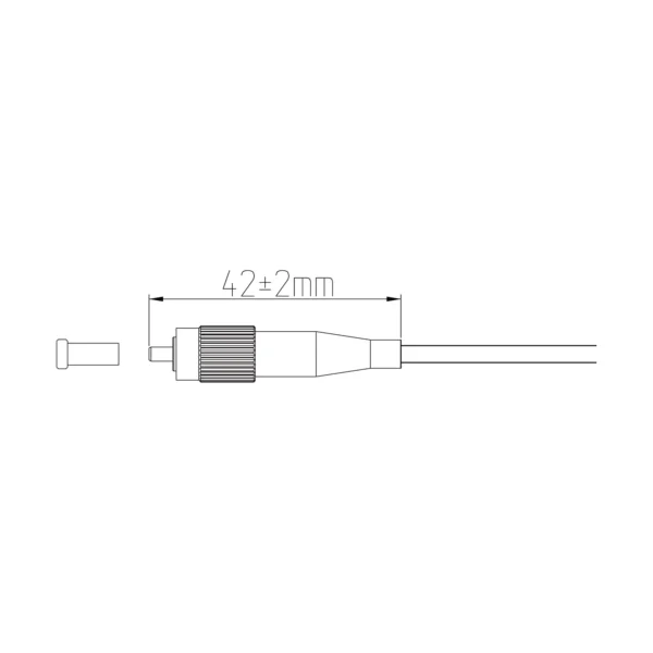 Dimension drawing of FC fiber optic connector with 42mm length