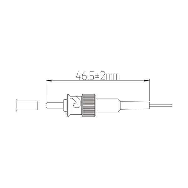 Dimension drawing of ST 0.9mm fiber optic connector with 46.5mm length