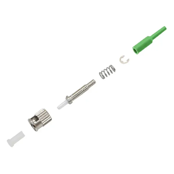 Exploded view of ST APC 0.9mm fiber optic connector components